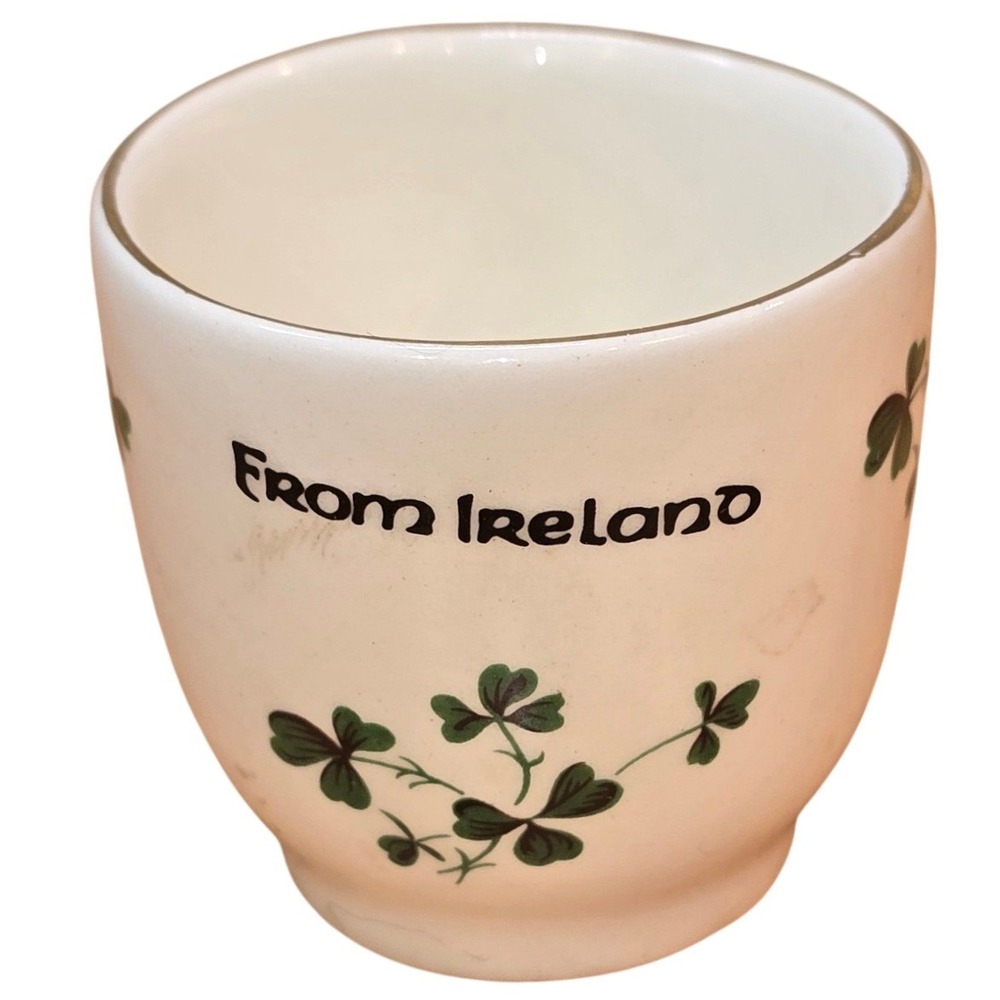 Vintage Carrigaline Perrery Cork Ireland Small Sugar Cup Shamrocks Green Gold